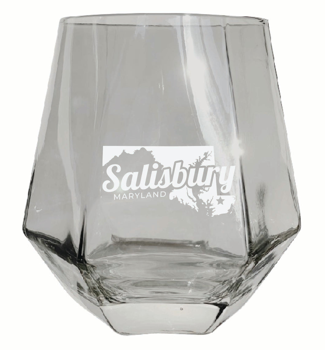 Salisbury Maryland Souvenir Stemless Diamond Wine Glass Engraved 15 oz Clear 2-Pack