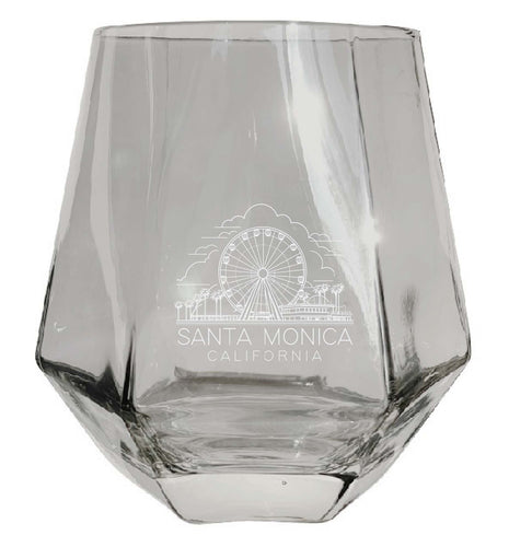 Santa Monica California Souvenir Stemless Diamond Wine Glass Engraved 15 oz Clear 2-Pack