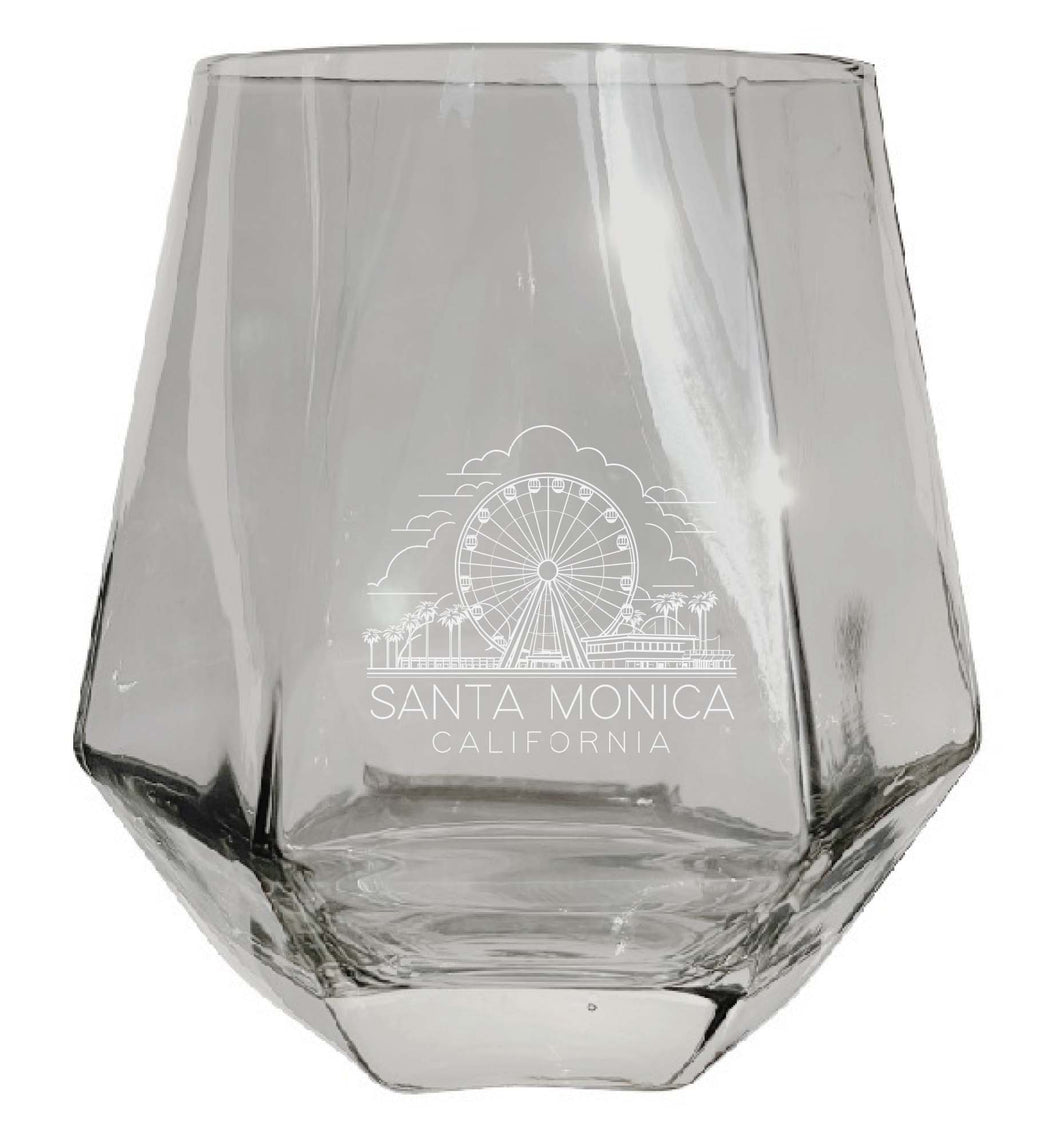 Santa Monica California Souvenir Stemless Diamond Wine Glass Engraved 15 oz Clear 2-Pack