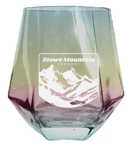 Stowe Mountain Vermont Souvenir Stemless Diamond Wine Glass Engraved 15 oz Iridescent Single Unit