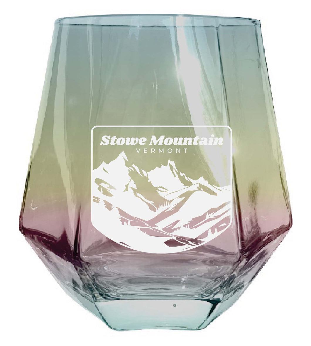 Stowe Mountain Vermont Souvenir Stemless Diamond Wine Glass Engraved 15 oz Iridescent Single Unit