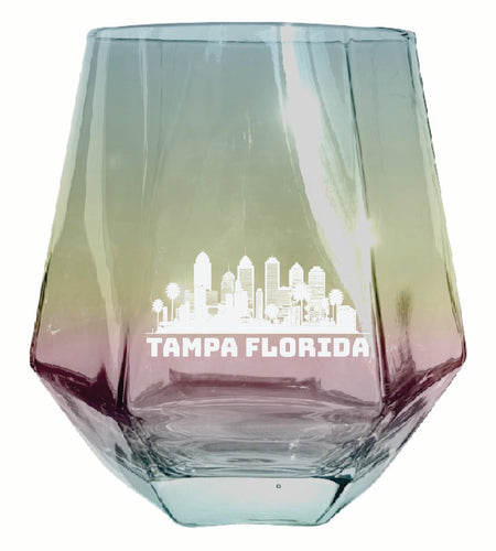 Tampa Florida Souvenir Stemless Diamond Wine Glass Engraved 15 oz Iridescent 2-Pack