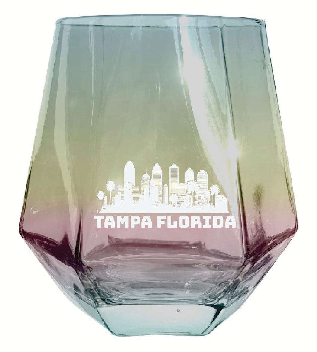 Tampa Florida Souvenir Stemless Diamond Wine Glass Engraved 15 oz Iridescent 2-Pack