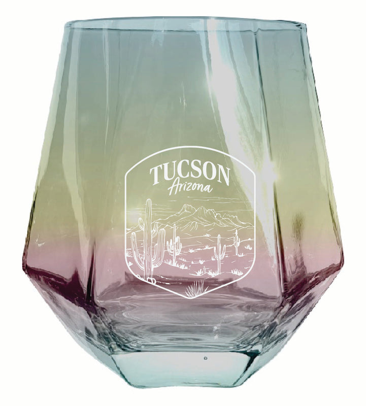 Tucson Arizona Souvenir Stemless Diamond Wine Glass Engraved 15 oz Iridescent Single Unit