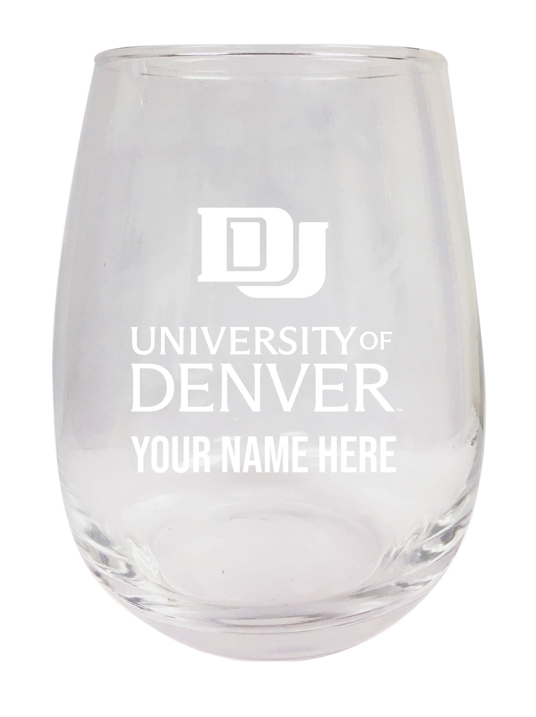 University of Denver Pioneers NCAA Officially Licensed Laser-Engraved 9 oz Stemless Wine Glass - Personalize with Your Name, Ideal for Wine & Cocktails