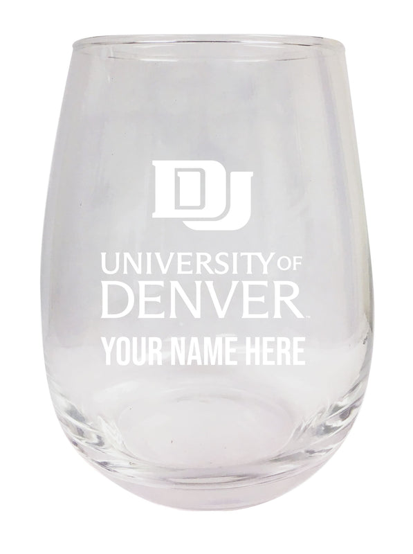University of Denver Pioneers NCAA Officially Licensed Laser-Engraved 9 oz Stemless Wine Glass - Personalize with Your Name, Ideal for Wine & Cocktails