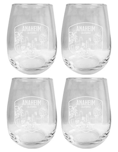 Anaheim California Souvenir 15 oz Engraved Stemless Wine Glass 4-Pack 