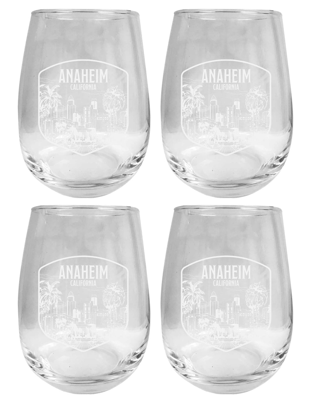 Anaheim California Souvenir 15 oz Engraved Stemless Wine Glass 4-Pack 