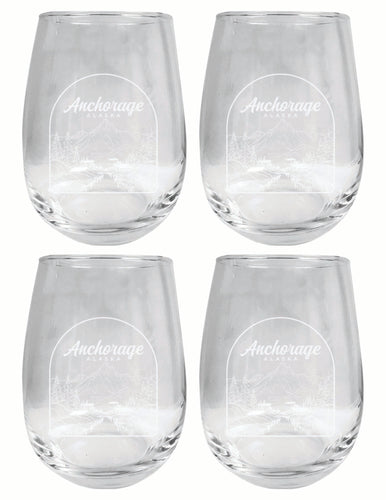 Anchorage Alaska Souvenir 15 oz Engraved Stemless Wine Glass 4-Pack 