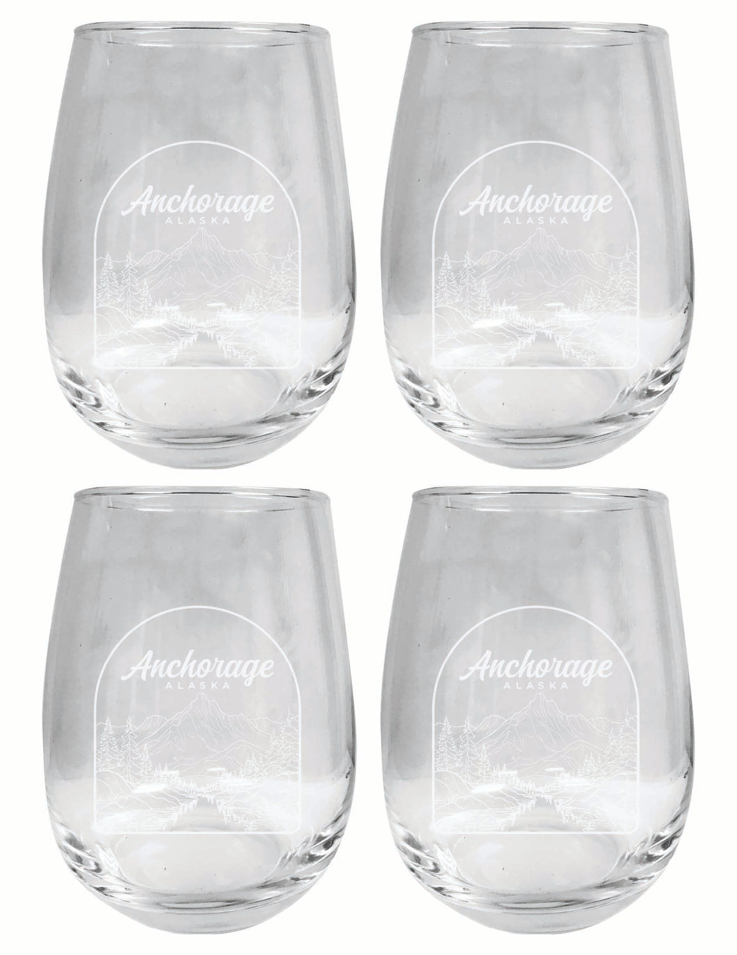 Anchorage Alaska Souvenir 15 oz Engraved Stemless Wine Glass 4-Pack 