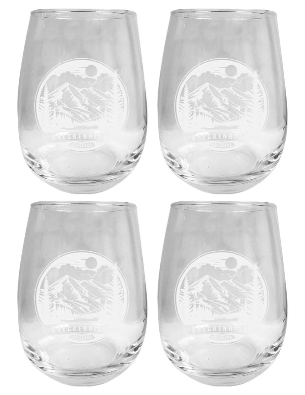 Brekenridge Colorado Souvenir 15 oz Engraved Stemless Wine Glass 4-Pack 