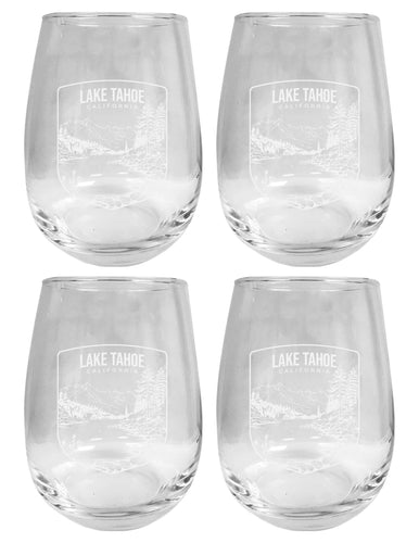 Lake Tahoe California Souvenir 15 oz Engraved Stemless Wine Glass 4-Pack 