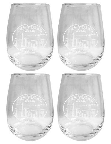 Las Vegas Nevada Souvenir 15 oz Engraved Stemless Wine Glass 4-Pack 