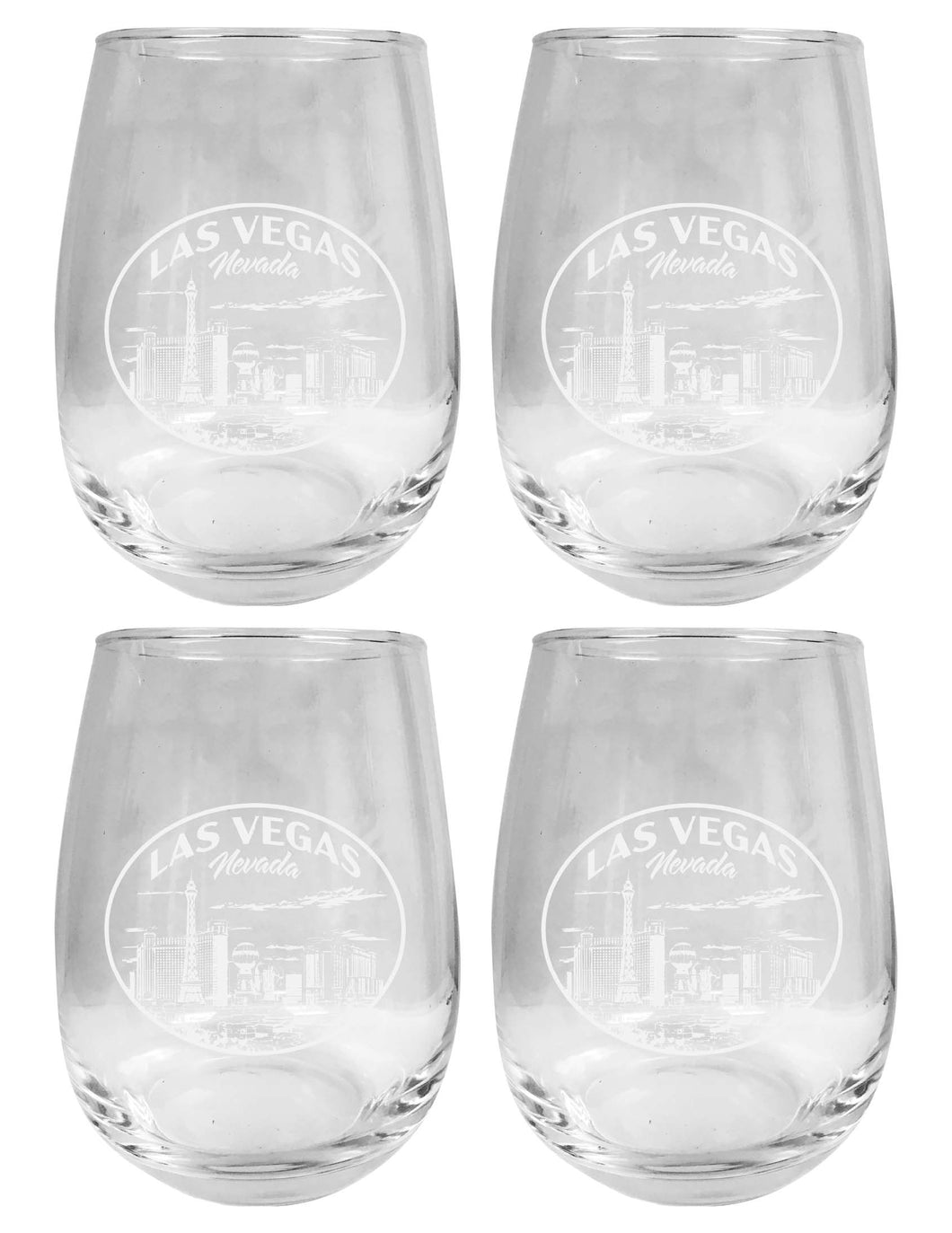 Las Vegas Nevada Souvenir 15 oz Engraved Stemless Wine Glass 4-Pack 