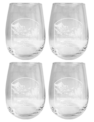 Mammoth Lakes California Souvenir 15 oz Engraved Stemless Wine Glass 4-Pack 