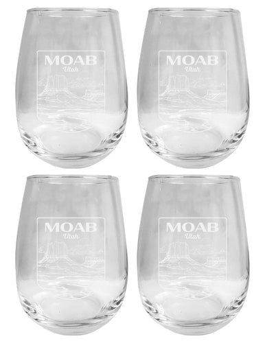 Moab Utah Souvenir 15 oz Engraved Stemless Wine Glass 4-Pack 