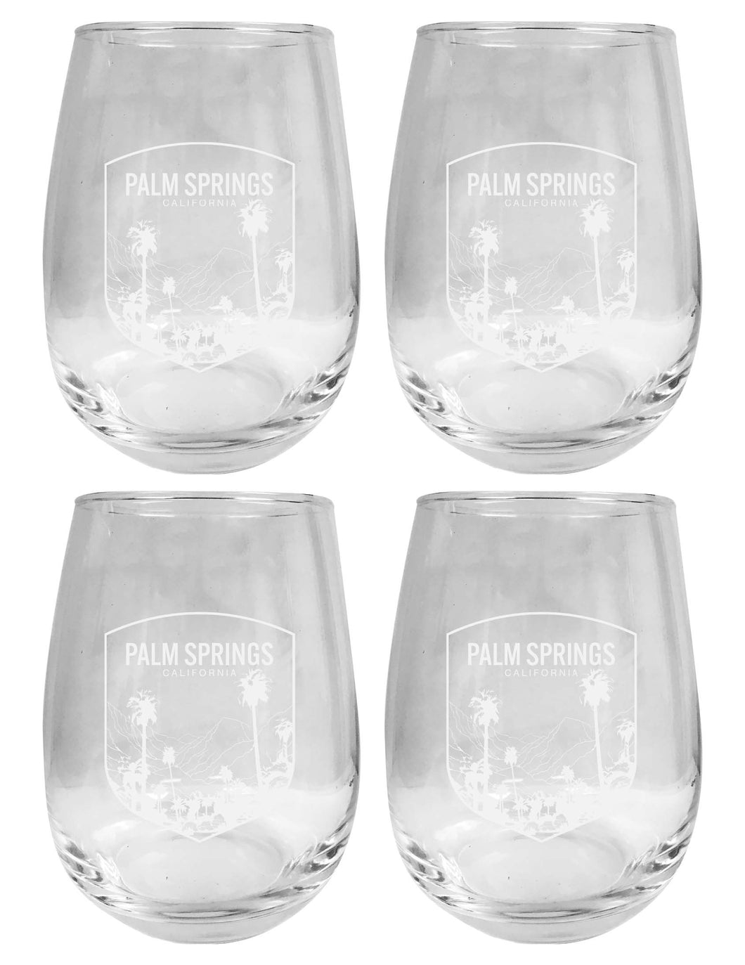 Palm Springs California Souvenir 15 oz Engraved Stemless Wine Glass 4-Pack 