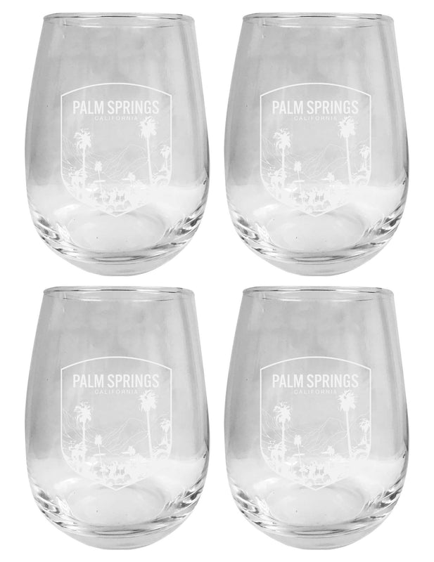 Palm Springs California Souvenir 15 oz Engraved Stemless Wine Glass 4-Pack 