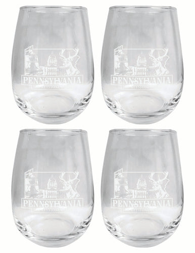Pennsylvania Souvenir 15 oz Engraved Stemless Wine Glass 4-Pack 