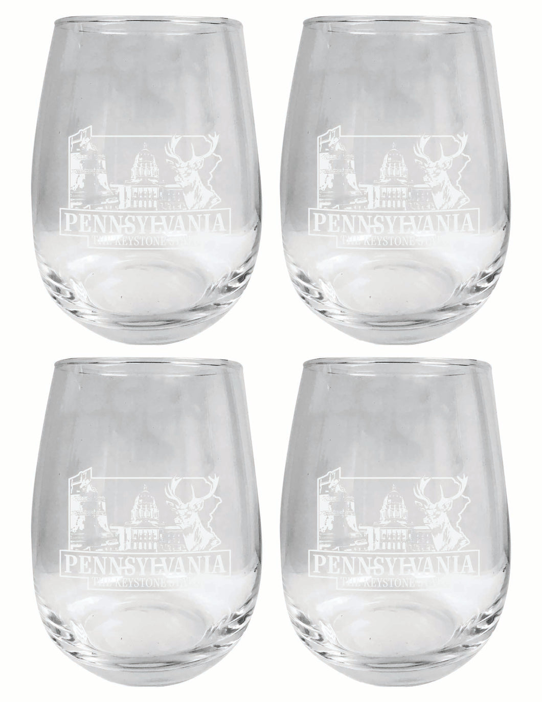 Pennsylvania Souvenir 15 oz Engraved Stemless Wine Glass 4-Pack 