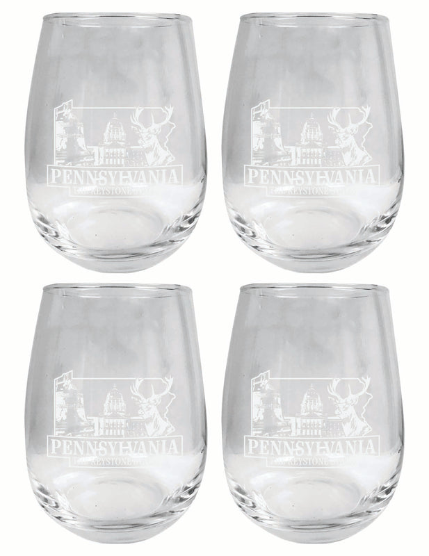 Pennsylvania Souvenir 15 oz Engraved Stemless Wine Glass 4-Pack 