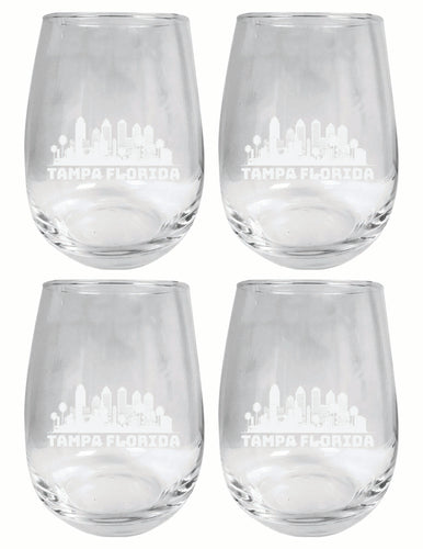 Tampa Florida Souvenir 15 oz Engraved Stemless Wine Glass 4-Pack 