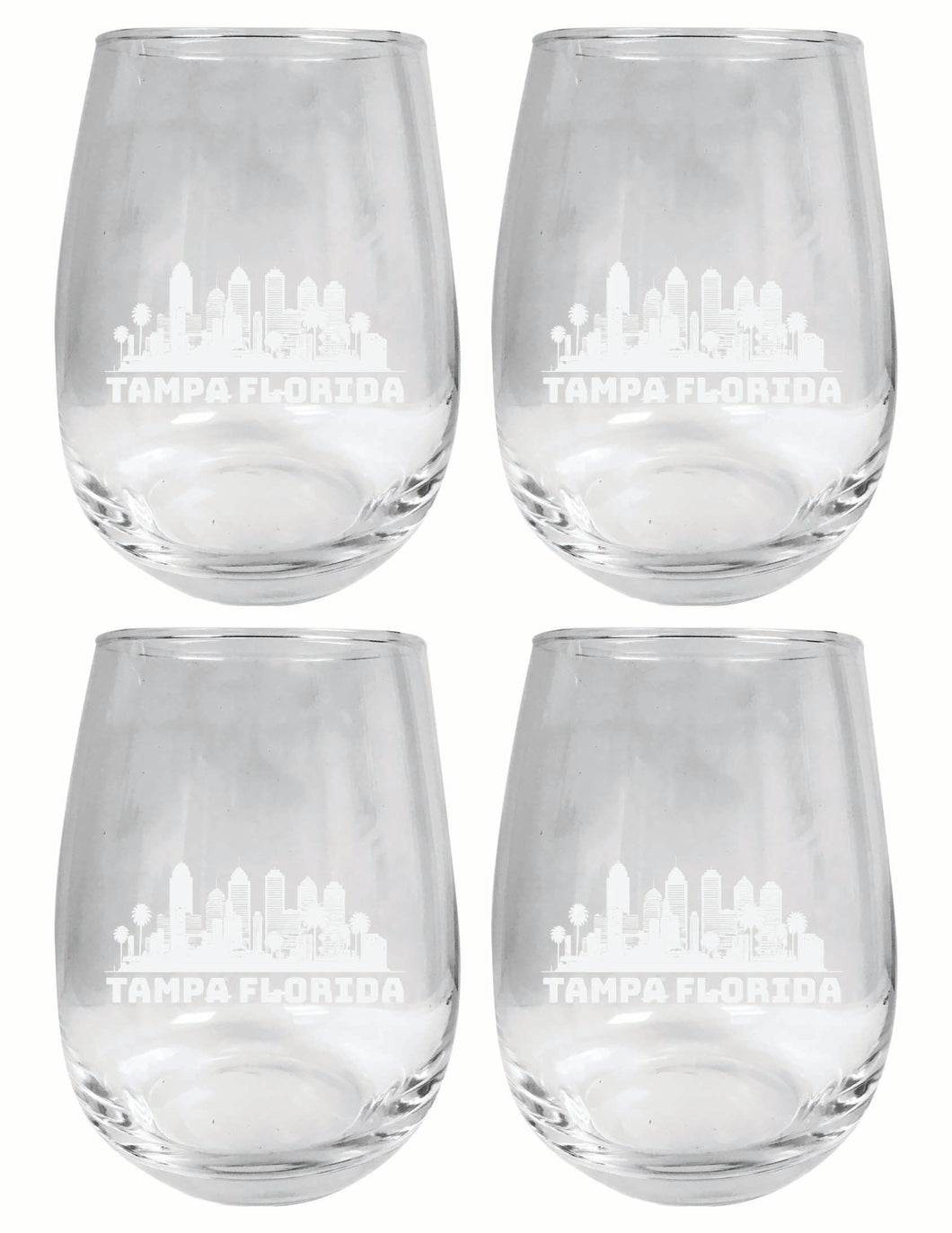 Tampa Florida Souvenir 15 oz Engraved Stemless Wine Glass 4-Pack 