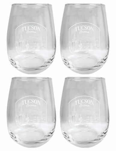 Tucson Arizona Souvenir 15 oz Engraved Stemless Wine Glass 4-Pack 