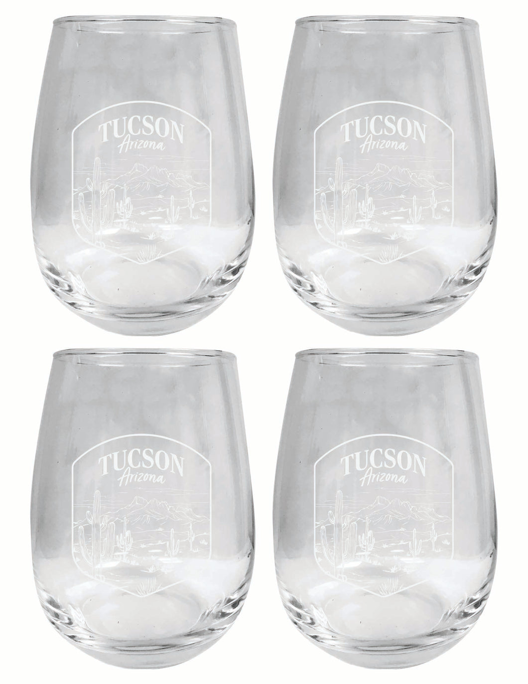 Tucson Arizona Souvenir 15 oz Engraved Stemless Wine Glass 4-Pack 