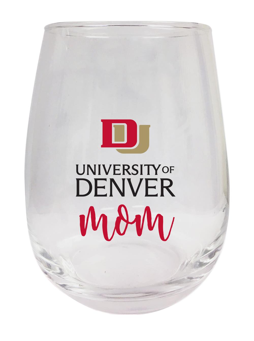 University of Denver Pioneers 15 oz Stemless Wine Glass for Mom Officially Licensed