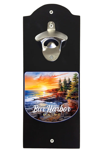 Bar Harbor Maine Design B Souvenir Wall mounted bottle opener Black Black