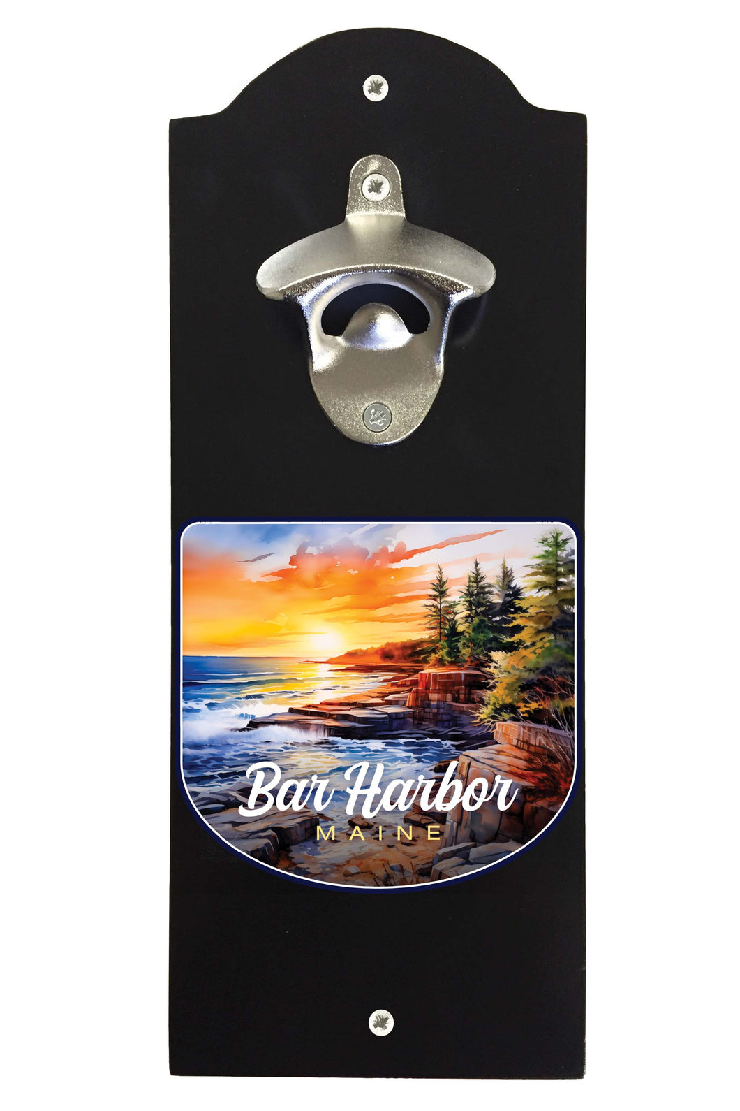 Bar Harbor Maine Design B Souvenir Wall mounted bottle opener Black Black