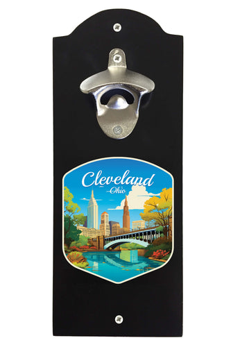 Cleveland Ohio Design B Souvenir Wall mounted bottle opener Black Black