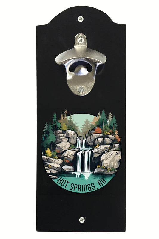 Hot Springs Arkansas Waterfall Illustration Design Souvenir Wall mounted bottle opener Black Black