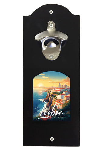 Lisbon Portugal Design B Souvenir Wall mounted bottle opener Black Black
