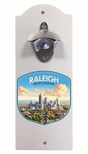 Raleigh North Carolina Daytime Cityscape Design Souvenir Wall mounted bottle opener White White