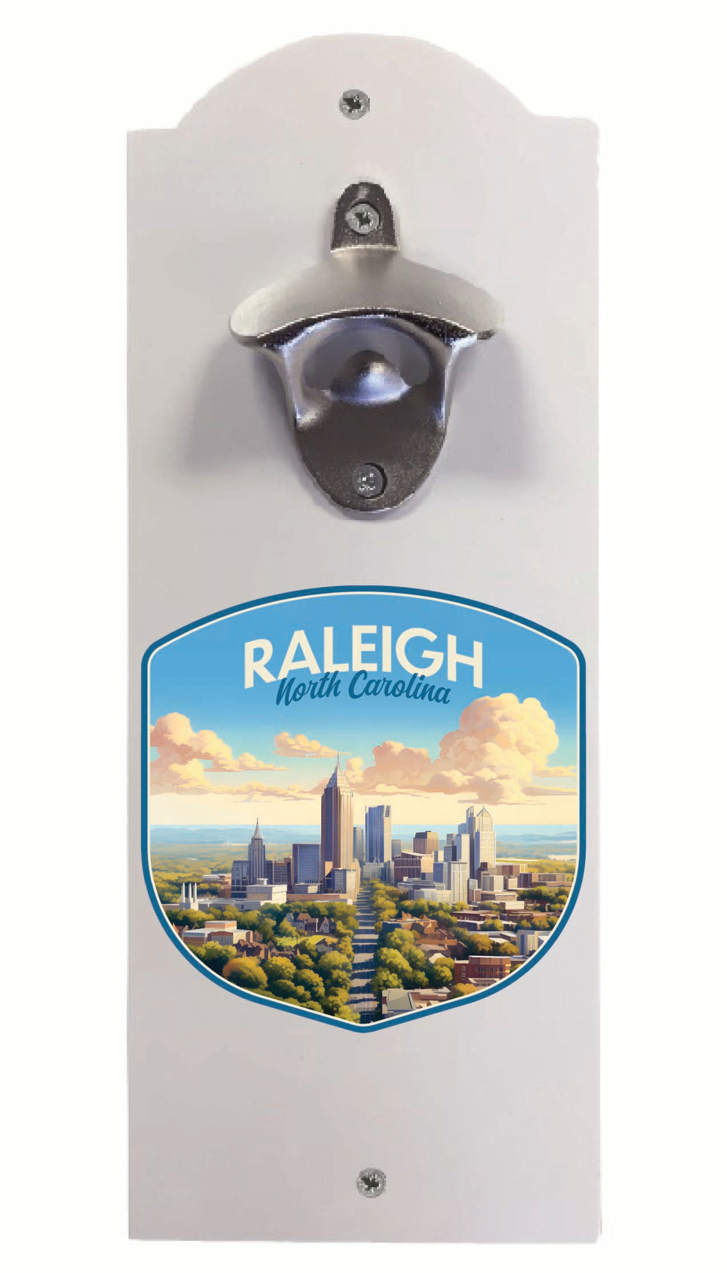 Raleigh North Carolina Daytime Cityscape Design Souvenir Wall mounted bottle opener White White