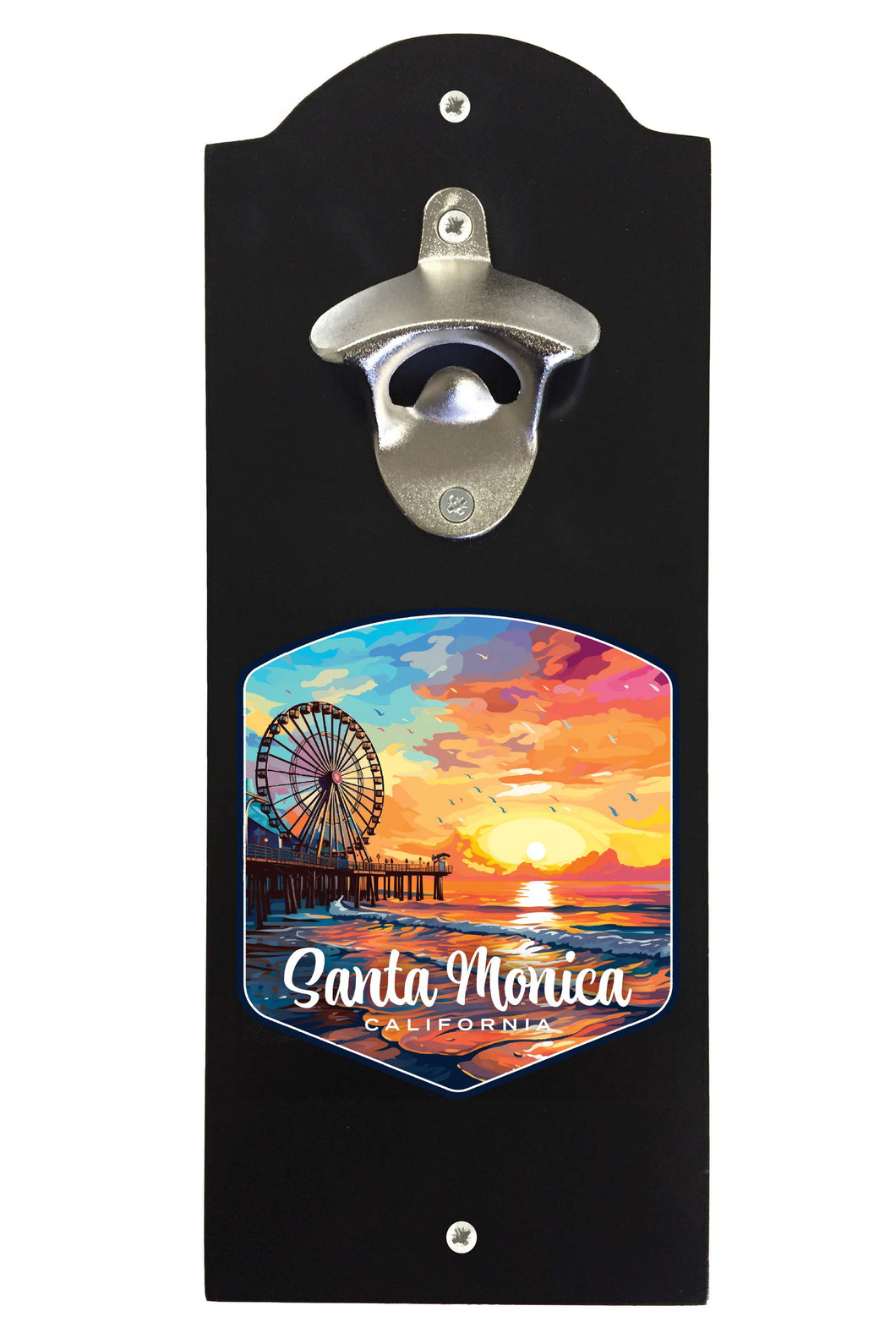 Santa Monica California Design A Souvenir Wall mounted bottle opener Black Black