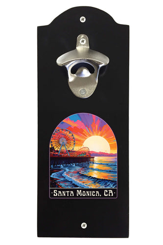 Santa Monica California Design B Souvenir Wall mounted bottle opener Black Black