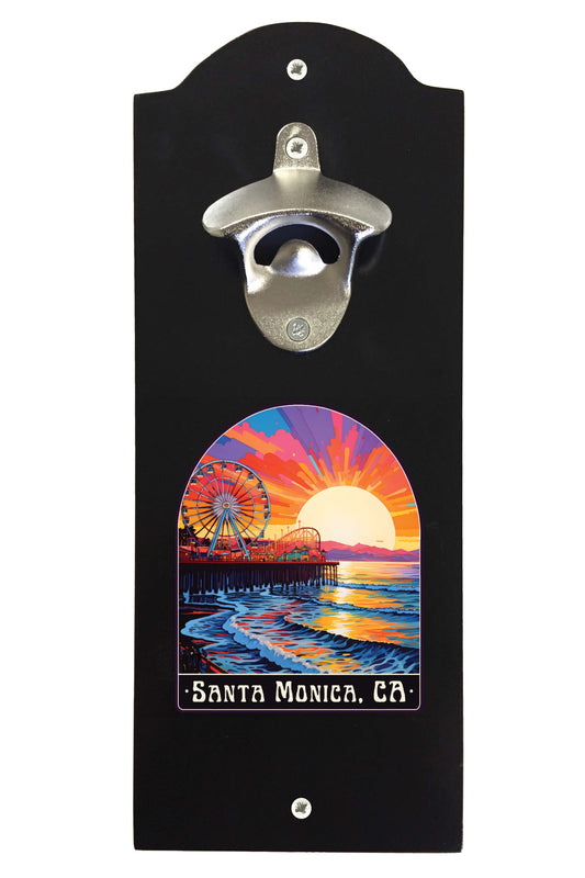 Santa Monica California Design B Souvenir Wall mounted bottle opener Black Black