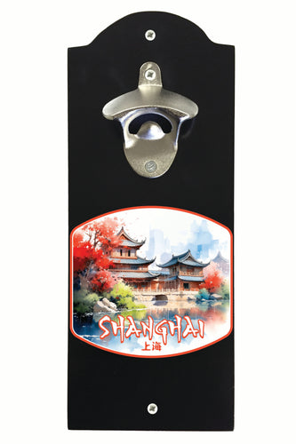 Shanghai China Watercolor Templates Design Souvenir Wall mounted bottle opener Black Black
