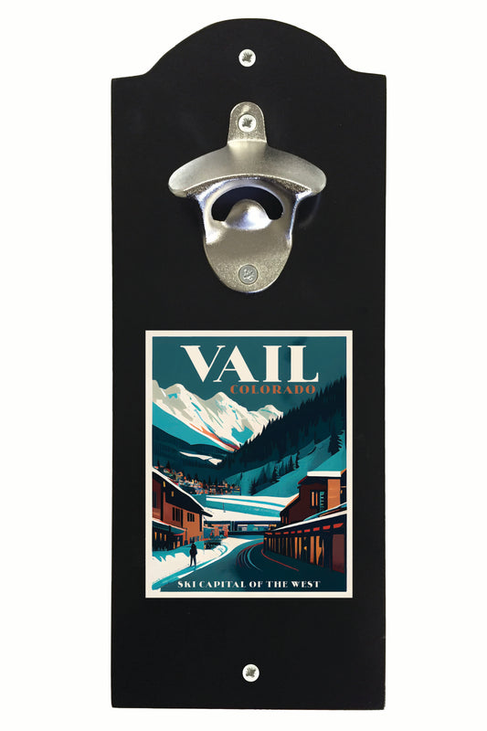 Vail Colorado Design B Souvenir Wall mounted bottle opener Black Black