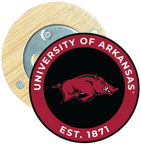 Arkansas Razorbacks Round Wood Magnetic Bottle Opener 2.5
