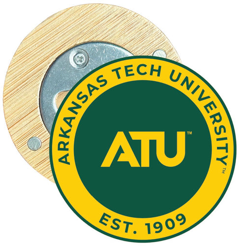 Arkansas Tech University Round Wood Magnetic Bottle Opener 2.5