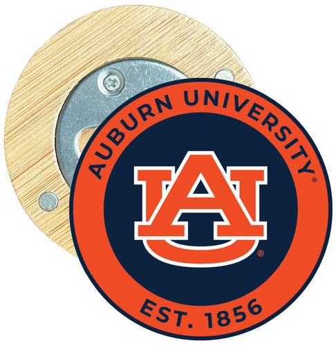 Auburn Tigers Round Wood Magnetic Bottle Opener 2.5