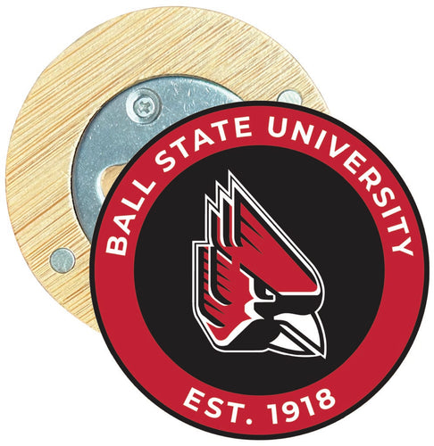Ball State University Round Wood Magnetic Bottle Opener 2.5