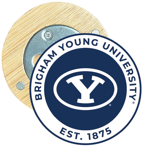 Brigham Young Cougars Round Wood Magnetic Bottle Opener 2.5