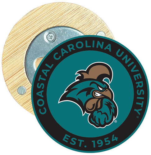 Coastal Carolina University Round Wood Magnetic Bottle Opener 2.5