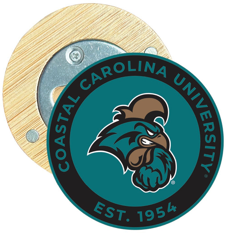 Coastal Carolina University Round Wood Magnetic Bottle Opener 2.5" Officially Licensed Collegiate Product Single
