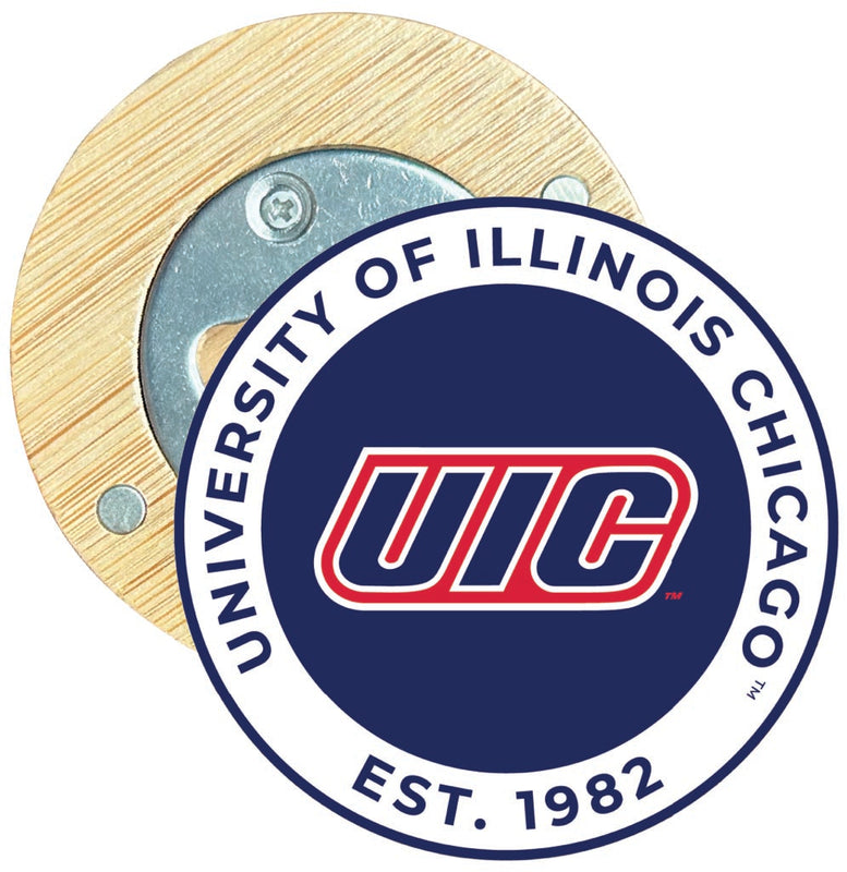 University of Illinois at Chicago Round Wood Magnetic Bottle Opener 2.5" Officially Licensed Collegiate Product 4-Pack